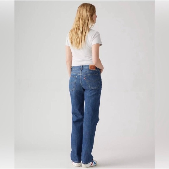 Levi's Low Pro Straight Jeans Women Blue Distressed Ripped Leg Mid Rise 30 - Picture 2 of 7